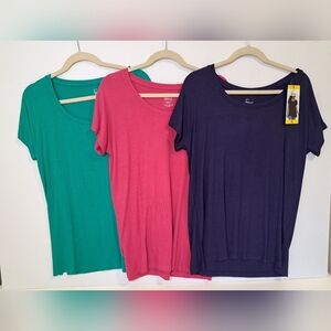 NWT Felina 3 Lot Stretchy Ribbed Short Sleeve Tee Small Green Blue Pink Bundle